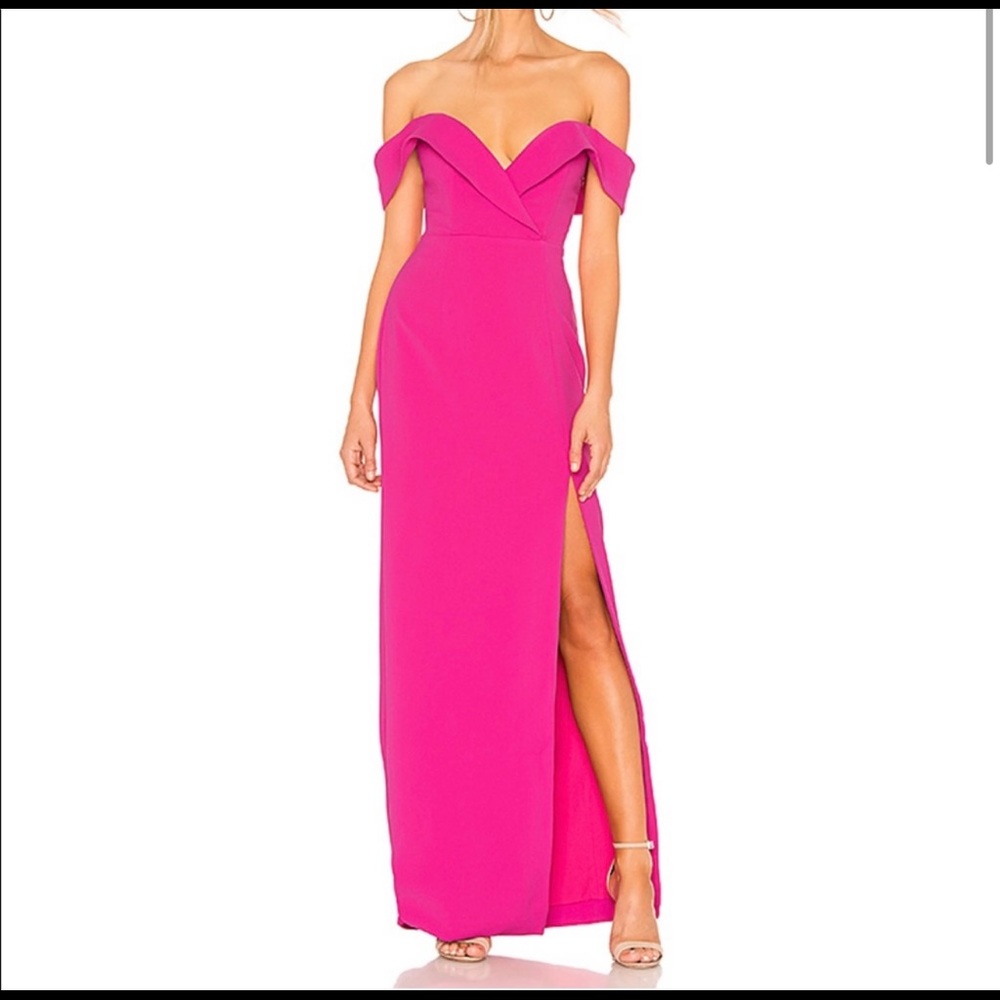 Hot Pink NBD Maxi Off Shoulder Dress Formal Gown Prom